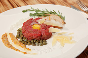 Beef tartare, closeup