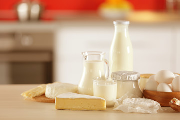 Dairy products on kitchen table