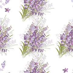 Seamless vector floral pattern with lavender flowers