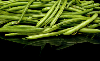 Green beans on black background,healthy food