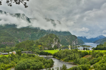 Fototapeta na wymiar Small norwegian village in Mountains