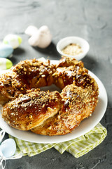 Sweet homemade bread with nuts and marmalade