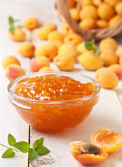 Apricot jam in a glass bowl