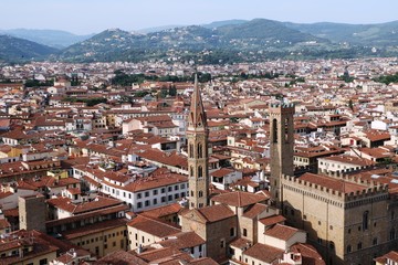 Fototapeta na wymiar View to Bargello and Church Badia Fiorentina from Palazzo Vecchio, Florence Italy