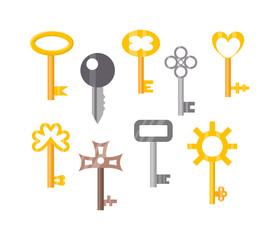 Vintage key door key isolated on white background. Household vintage key. Retro door metal security vintage key and safe house decorative. Decorative key silhouette