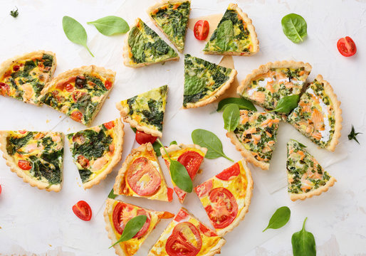 Four summer pie with vegetables on white background