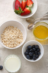 Breakfast cereal ingredients in bowls
