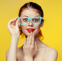 woman in blue glasses