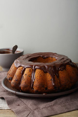 Chocolate bundt cake on plate