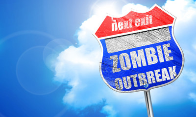 zombie virus concept background, 3D rendering, blue street sign