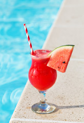 smoothie juice drink Glass and swimming pool holiday tropical concept