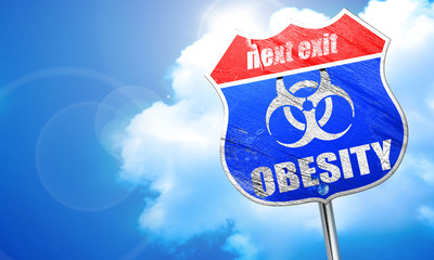 Obesity concept background, 3D rendering, blue street sign