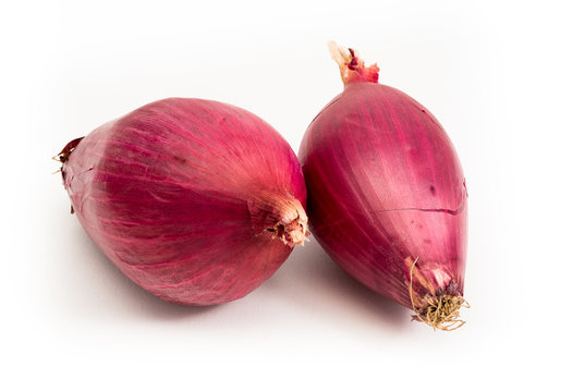 Red tropea onions isolated on white background
