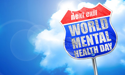 world mental health day, 3D rendering, blue street sign