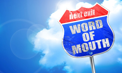 word of mouth, 3D rendering, blue street sign
