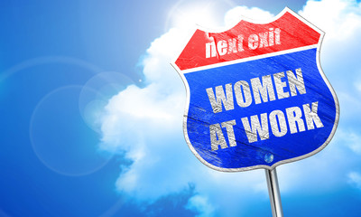 women at work, 3D rendering, blue street sign