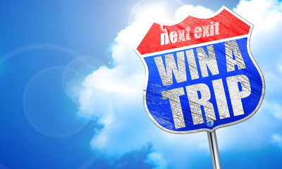 win a trip, 3D rendering, blue street sign