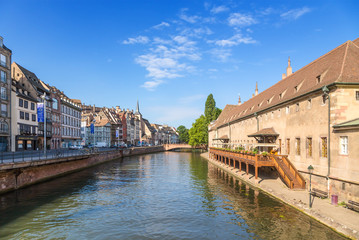 Fototapeta na wymiar Strasbourg, France. View from the Bridge Corbeau: Right - Old Customs, in 1358