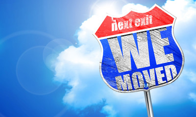 we moved, 3D rendering, blue street sign