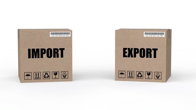 3d rendered animation of import and export cartons falling