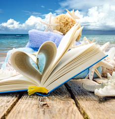 Glück, Entspannung, Ferien, Auszeit, Lesen: Traumurlaub an einem Karibischen Strand: Muscheln,...