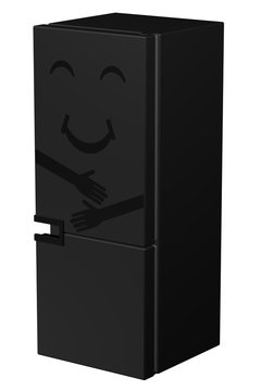 Black smiling refrigerator. 3D rendering.