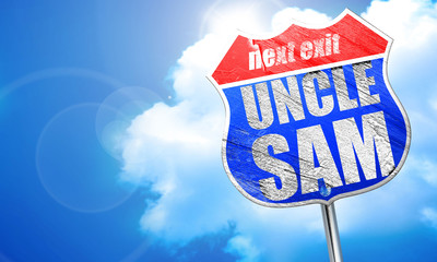 uncle sam, 3D rendering, blue street sign