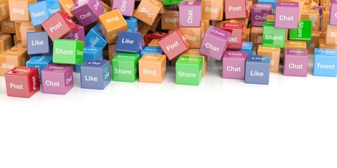 3d rendering social media words cubes