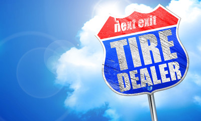 tire dealer, 3D rendering, blue street sign