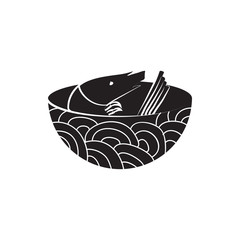Shrimp in a bowl icon in simple style on a white background