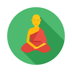 Sitting buddhist monk icon in flat style on a white background