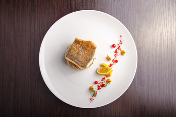 cooked fish fillet of pike-perch