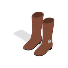 Female brown fashion boots icon in isometric 3d style on a white background