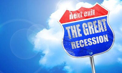 Recession sign background, 3D rendering, blue street sign