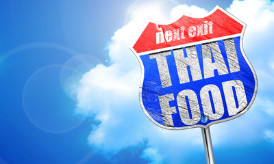 thai food, 3D rendering, blue street sign