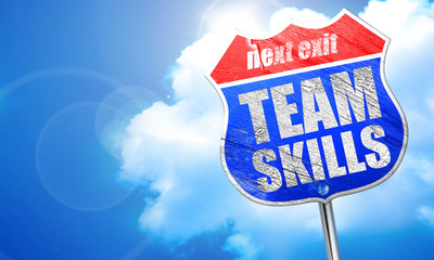 team skills, 3D rendering, blue street sign