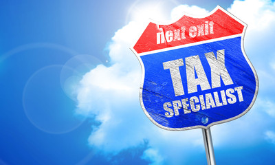 tax specialist, 3D rendering, blue street sign