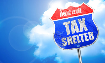 tax shelter, 3D rendering, blue street sign