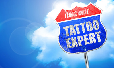 tattoo expert, 3D rendering, blue street sign