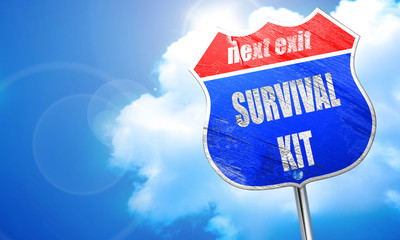 Survival kit sign, 3D rendering, blue street sign