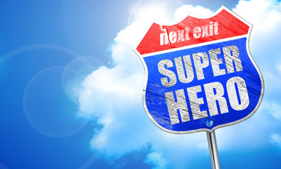super hero, 3D rendering, blue street sign