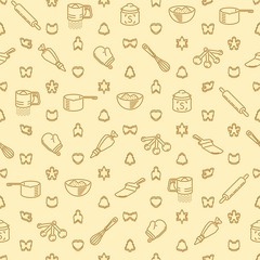 Seamless pattern with restaurant and kitchen utensils for cookies