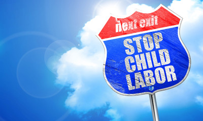 stop child labor, 3D rendering, blue street sign
