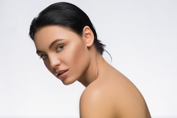 Photo of young woman with beauty long hair. Fashion and  model side view portrait. spa