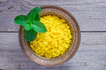 Antique Bowl of Turmeric Jasmine Rice