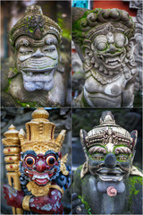 Set. traditional balinese statue on bali, indonesia