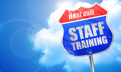 staff training, 3D rendering, blue street sign