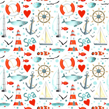 Vector sea pattern with nautical elements