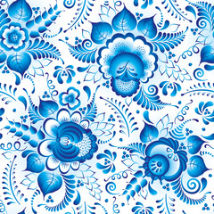 Traditional russian gzhel seamless pattern