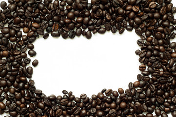 Roasted coffee bean as frame on white background
